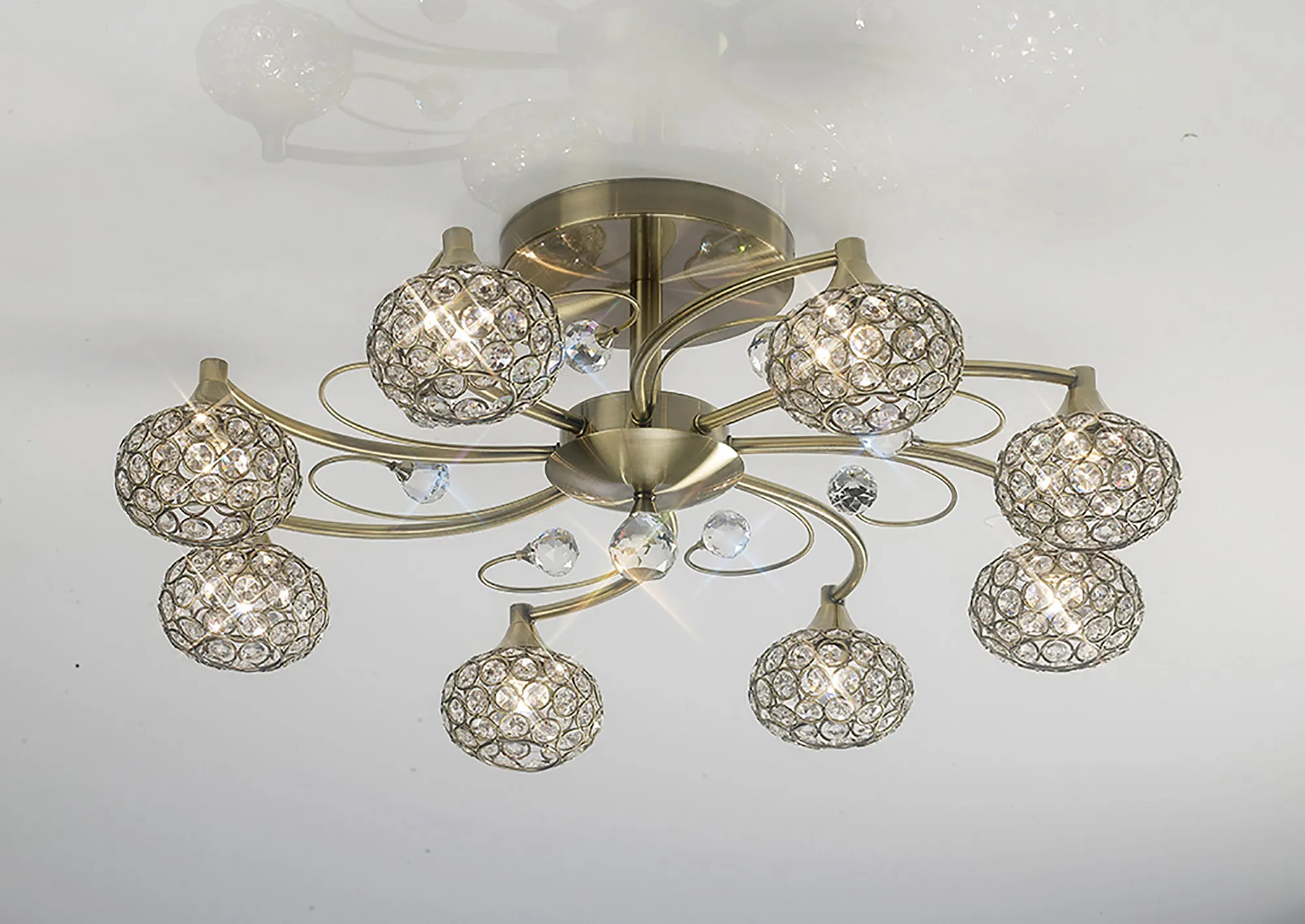 Cara Crystal Ceiling 8 Light Antique Brass